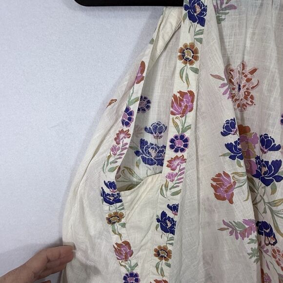 Free People Emily Ivory Floral Print Halter Tie-Back Tank Top Size L Boho Preppy - Picture 8 of 15